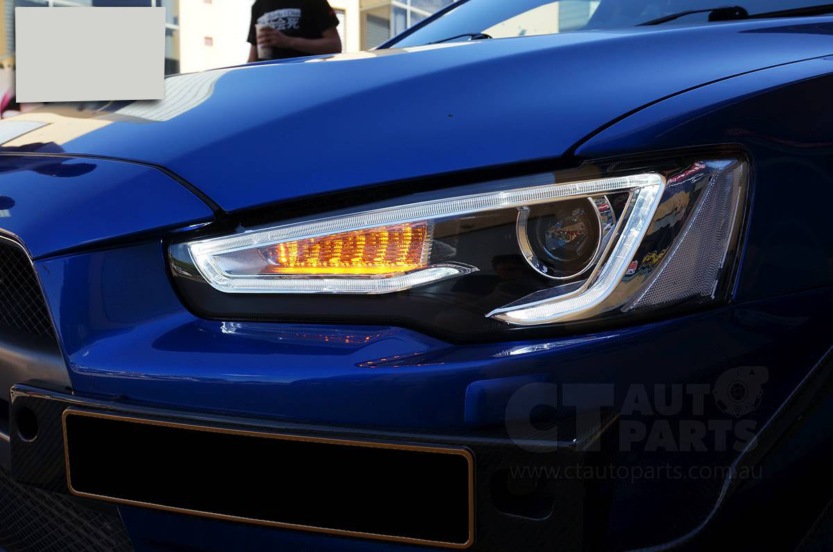 3D Neon LED DRL Projector Headlights for 07-17 Mitsubishi Lancer CJ EVO X VRX