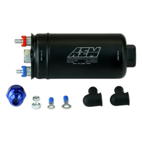 AEM E85 Compatible Inline High Flow Fuel Pump, 400LPH, -10AN Inlet, -6AN Outlet - Prolink Performance