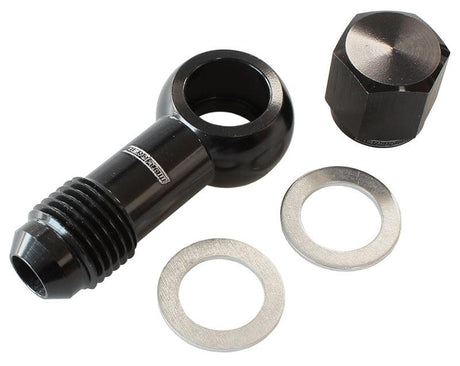 Aeroflow 90° Fuel Pump Banjo Kit - Black -6AN, Includes Banjo Fitting & Cap AF49-1034BLK - Prolink Performance