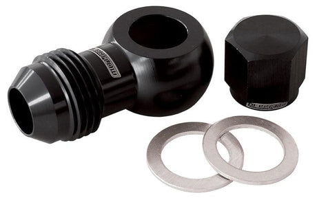 Aeroflow 90° Fuel Pump Banjo Kit - Black -8AN, Includes Banjo Fitting & Cap AF49-1035BLK - Prolink Performance