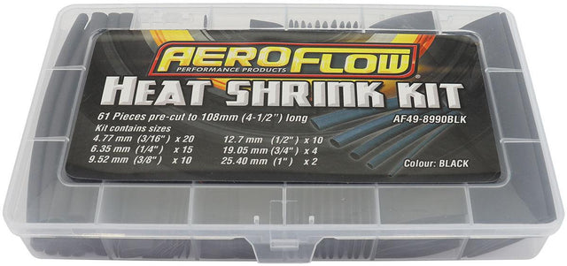 Aeroflow Black Heat Shrink 61 Piece Kit 4-1/4 Inch Long, 2:1 Shrink Ratio AF49-8990BLK - Prolink Performance