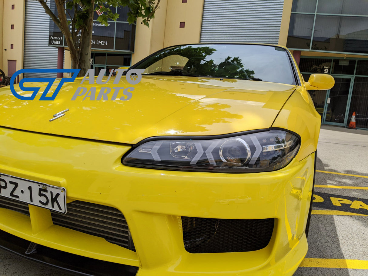 Black LED 3D DRL Projector Headlights & LED Indicators for 99-02 Nissan S15 200sx Silvia Head lights