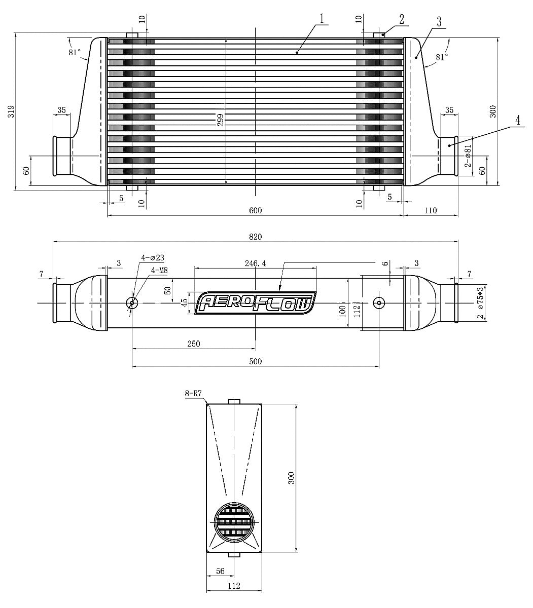 Aeroflow 600x300x76mm Street Series Aluminium Intercooler, Black Finish AF90-1000BLK - Prolink Performance