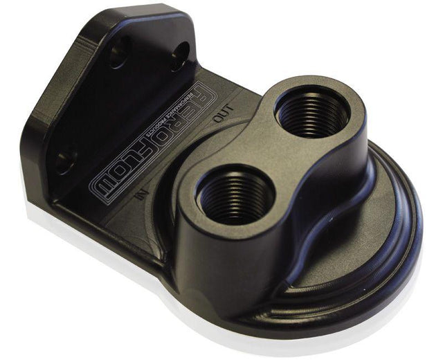 Aeroflow Billet Remote Oil Filter Head -8 ORB Top entry, Black anodised finish AF64-2075 - Prolink Performance