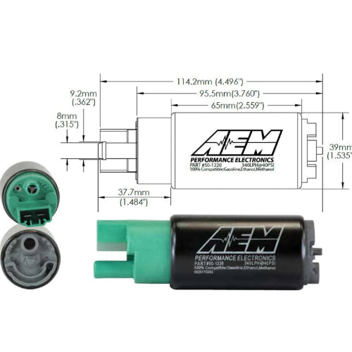 AEM 340LPH E85-COMPATIBLE HIGH FLOW IN-TANK FUEL PUMP 65mm Body - Inline Inlet/340LPH@40psi/Not application specific - Size - Prolink Performance