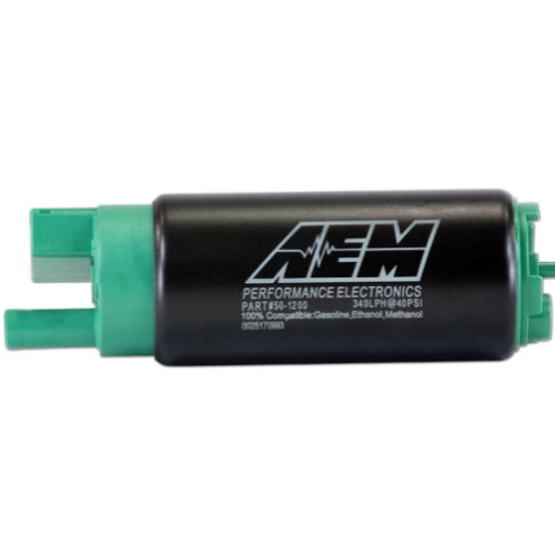 AEM 340LPH E85-COMPATIBLE HIGH FLOW IN-TANK FUEL PUMP Offset Inlet/340LPH@40psi/Not application specific - front - Prolink Performance