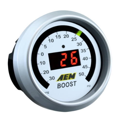 AEM CLASSIC BOOST DISPLAY GAUGE KIT Reads from -30 to 35 PSI WHITE - Prolink Performance