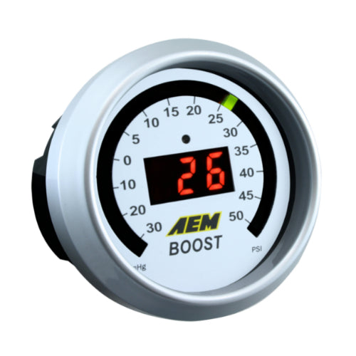 AEM CLASSIC DIGITAL HI-BOOST GAUGE KIT Reads from -30 to 50 PSI WHITE - Prolink Performance