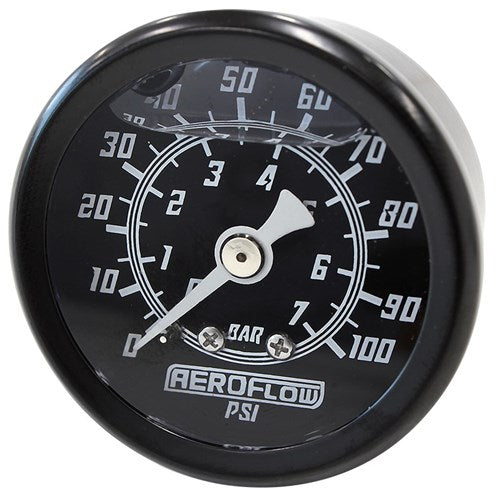1-1/2" Liquid Filled 100 psi Pressure Gauge Black Face, White Pointer, 1/8" NPT Male Thread