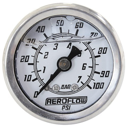 1-1/2" Liquid Filled 100 psi Pressure Gauge White Face, Black Pointer, 1/8" NPT Male Thread