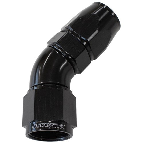 Aeroflow 570 Series PTFE 45° Hose End -6AN Black Finish. Suits 200 & 250 Series Hose - AF572-06DBLK