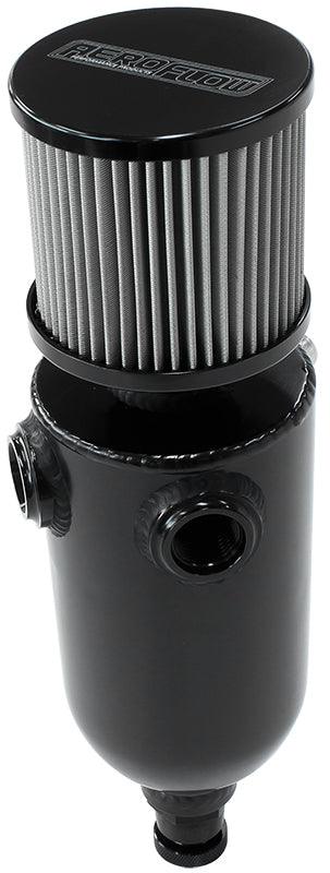 Aeroflow Universal Breather Tank - Black With Dual -8 ORB Ports & Stainless Steel Breather AF77-1030BLK - Prolink Performance