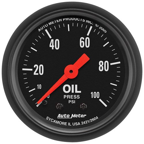 Auto Meter - Z-Series Oil Pressure Gauge 2-1/16", Full Sweep Mechanical, 0-100 psi - AU2604