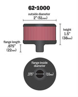 K&N Push-In Vent Filter 2 OD x 1-1/2 H (KN62-1000) - Prolink Performance