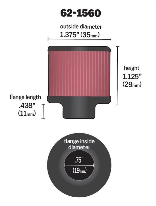 K&N Clamp-On Vent Filter 1-3/8 OD x 1-1/8 H (KN62-1560) - Prolink Performance