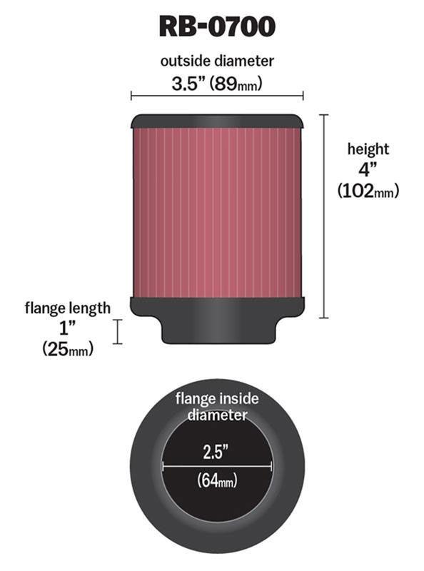K&N Universal Clamp On Filter Fits 2.5 in (64 mm) (KNRB-0700) - Prolink Performance