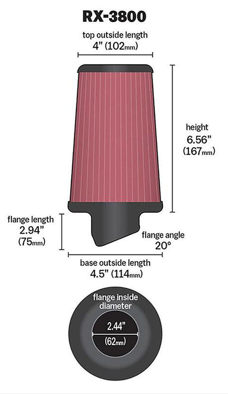 K&N X-Stream Universal Clamp On Filter Fits 2.438 in (62 mm) (KNRX-3800) - Prolink Performance