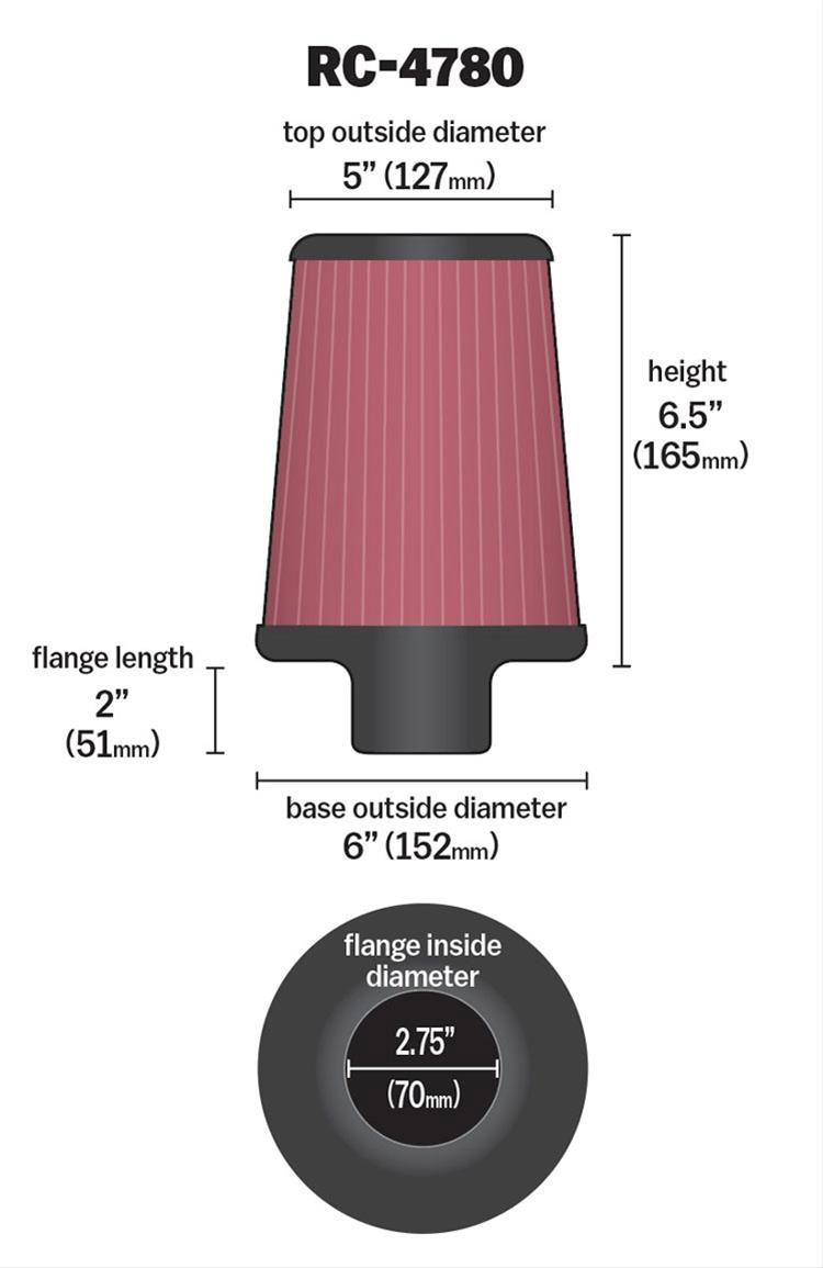 K&N Universal Clamp On Filter Fits 4 in (102 mm) (KNRC-4780) - Prolink Performance