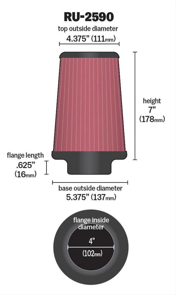 K&N Universal Clamp On Round Tapered Filter Fits 4 in (102 mm) (KNRU-2590) - Prolink Performance