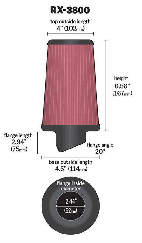 K&N X-Stream Universal Clamp On Filter Fits 2.438 in (62 mm) (KNRX-3800) - Prolink Performance