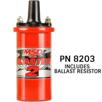 MSD High Performance Ignition Coil, Blaster 2 Series, Black, w/Ballast & Hardware - Prolink Performance